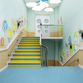 现代幼儿园楼梯过道3D模型下载